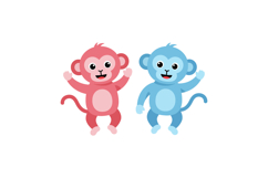 Two cheerful cartoon monkeys in flat design style, expressin Product Image 1
