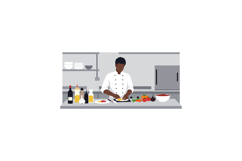 Chef preparing fresh ingredients in a modern kitchen, minima Product Image 1