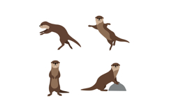 Playful otters in various poses featuring flat design style Product Image 1