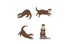 Playful otters in various poses with a flat design style sho Product Image 1