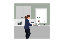 Woman working at a modern kitchen counter with a laptop in a Product Image 1