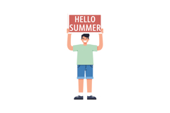 Young man holding a sign that says Hello Summer in a cheerfu Product Image 1
