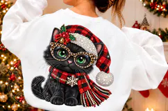 Rhinestone Black Cat Christmas Glam Santa Hat & Scarf Design Product Image 2