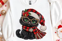 Rhinestone Black Cat Christmas Glam Santa Hat & Scarf Design Product Image 4