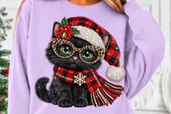 Rhinestone Black Cat Christmas Glam Santa Hat & Scarf Design Product Image 5