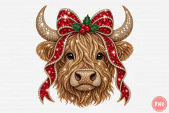 Christmas Highland Cow PNG | Rhinestone Glam Sublimation Product Image 1