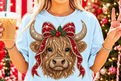 Christmas Highland Cow PNG | Rhinestone Glam Sublimation Product Image 2