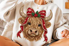 Christmas Highland Cow PNG | Rhinestone Glam Sublimation Product Image 3