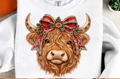 Rhinestone Highland Cow Christmas Glam Holiday Bow Design Product Image 1