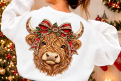 Rhinestone Highland Cow Christmas Glam Holiday Bow Design Product Image 2