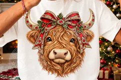 Rhinestone Highland Cow Christmas Glam Holiday Bow Design Product Image 3