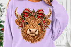 Rhinestone Highland Cow Christmas Glam Holiday Bow Design Product Image 5