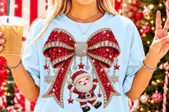 Rhinestone Santa Christmas Bow PNG | Coquette Sublimation Product Image 2