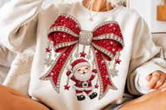 Rhinestone Santa Christmas Bow PNG | Coquette Sublimation Product Image 3