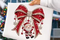 Rhinestone Santa Christmas Bow PNG | Coquette Sublimation Product Image 4