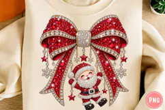 Rhinestone Santa Christmas Bow PNG | Coquette Sublimation Product Image 5