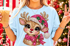 Pink Rhinestone Christmas Reindeer PNG | Coquette Bow Png Product Image 2