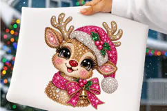 Pink Rhinestone Christmas Reindeer PNG | Coquette Bow Png Product Image 4