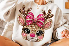 Pink Rhinestone Reindeer Christmas PNG Product Image 3