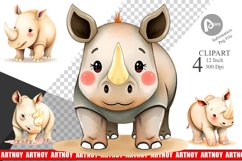 Watercolor Clipart Rhinoceros Wildlife Product Image 1