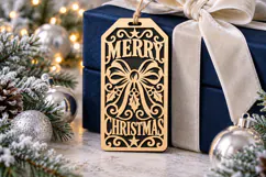 Ribbon Bow Tag SVG, Merry Christmas Laser Cut Gift Tag Product Image 2