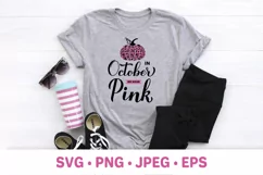 In October we wear pink SVG. Breast cancer awareness pumpkin Product Image 2