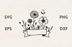 Banner with wildflowers and butterfly SVG Product Image 1