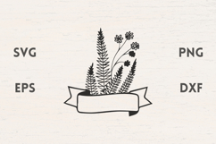 Ribbon with Fern and Flowers SVG Product Image 1