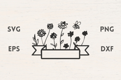 Ribbon with Flowers and bee SVG Product Image 1
