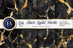 Rich Black Liquid Marble Digital Paper Product Image 1