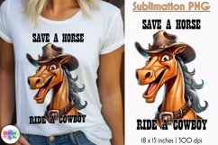 Save a Horse Ride a Cowboy Print | Funny Cowboy Horse PNG Product Image 1