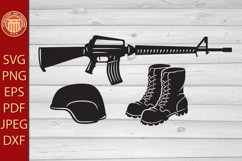 Rifle, helmet and boots - eps, jpg, dxf, svg, pdf, png files Product Image 1