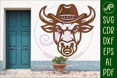 Bull head, Cowboy hat with ring wall art sign, SVG file Product Image 1