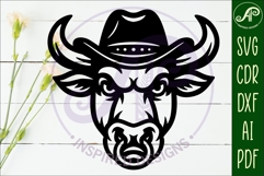 Bull head, Cowboy hat with ring wall art sign, SVG file Product Image 2