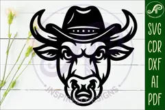 Bull head, Cowboy hat with ring wall art sign, SVG file Product Image 2