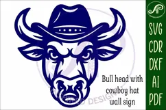 Bull head, Cowboy hat with ring wall art sign, SVG file Product Image 4