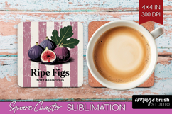 Ripe Fig Vintage Fruit Square Coaster Summer Coaster PNG Product Image 1