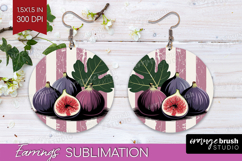 Ripe Fig Vintage Fruit Round Earrings Summer PNG Sublimation Product Image 1
