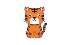 Cute orange tiger character with friendly expression in flat Product Image 1
