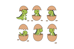 Cute baby dinosaurs hatching from eggs in a playful and colo Product Image 1