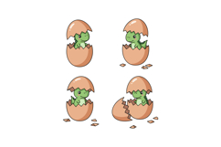 Cute baby dinosaur hatching from eggs in a playful flat vect Product Image 1
