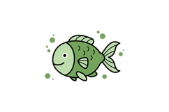 Cute green fish swimming happily with bubbles in a playful f Product Image 1