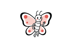 Cute cartoon butterfly character with pink spots in a flat d Product Image 1