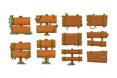 Wooden signboards adorned with green vines in flat vector il Product Image 1