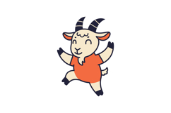 Cheerful cartoon goat character in bright orange attire, min Product Image 1