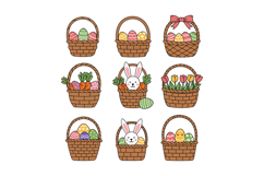 Colorful Easter baskets with vibrant eggs and playful bunny Product Image 1