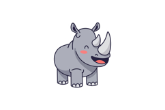 Cute gray rhinoceros with a cheerful expression in minimal v Product Image 1
