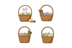 Colorful Easter baskets with eggs and a bunny in a flat vect Product Image 1