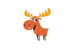 Cheerful cartoon moose character with large antlers in a fla Product Image 1