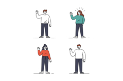 Four diverse individuals waving in a friendly manner, minima Product Image 1